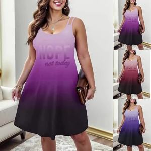 2024 Europe and America TEMU Cross-Border wish Foreign Trade Womens Clothing round Neck Gradient Letter Print Sleeveless Two-Shoulder Suspender Dress ㏇L0514
