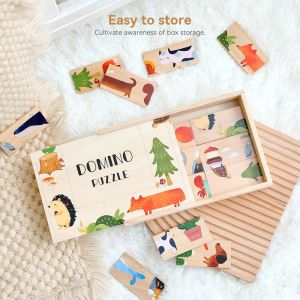 Baby Montessori Toys Wooden Cartoon Animal Domino Puzzle Stack Building Block Cards Baby Balance And Educational Toys Baby Gift2026