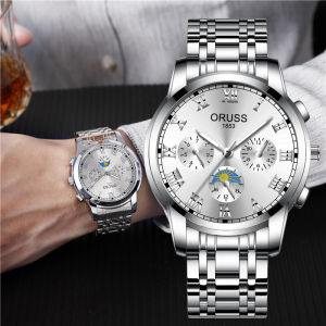 Swiss Brand High Quality ORUSS Business Casual Mens Watches Solid Stainless Steel Quartz Watch Seagull Movement Waterproof Luminous Display