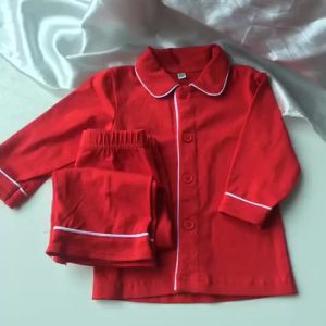 Winter Baby Clothes Christmas Long Sleeve Button Up Ruffle Pajamas Kids Matching Sleepwear Red Boys Girls Christmas Pyjamas Sets2026