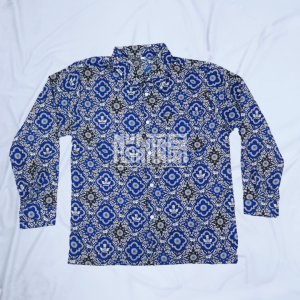 Baju Batik Seragam Sekolah Motif Tunas Harapan Biru SMP
