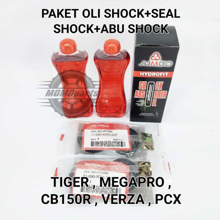 PAKET OLI SHOCK DAN SEAL SHOCK PLUS SEAL ABU SHOK HONDA TIGER MEGAPRO VERZA PCX CBR 150 R CB 150 R KUALITAS ASLI ORIGINAL AHM ORI AHM CBR150R CB150R CBR150 MEGA PRO SIL DEBU