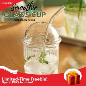 Locaupin Borosilicate Glass Cup with Lid Cover Tumbler with Straw Coffee Cup Heat Cold Resistant High Quality Mug