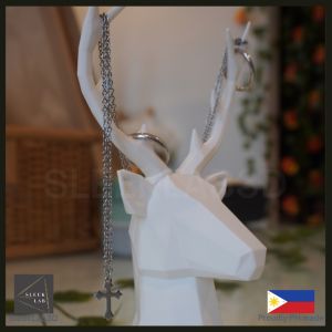 Deer Head Antler Jewelry Holder – Aesthetic Desk & Room Organizer | Necklace Ring Bracelet Stand | Black & White | SleekLab3D