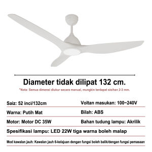 Free shipping! 52-inch ceiling fan 6-speed fan quiet DC motor large ceiling fan with remote control adjustable light 3 colors perfect for living room dining room bedroom home and other applications.