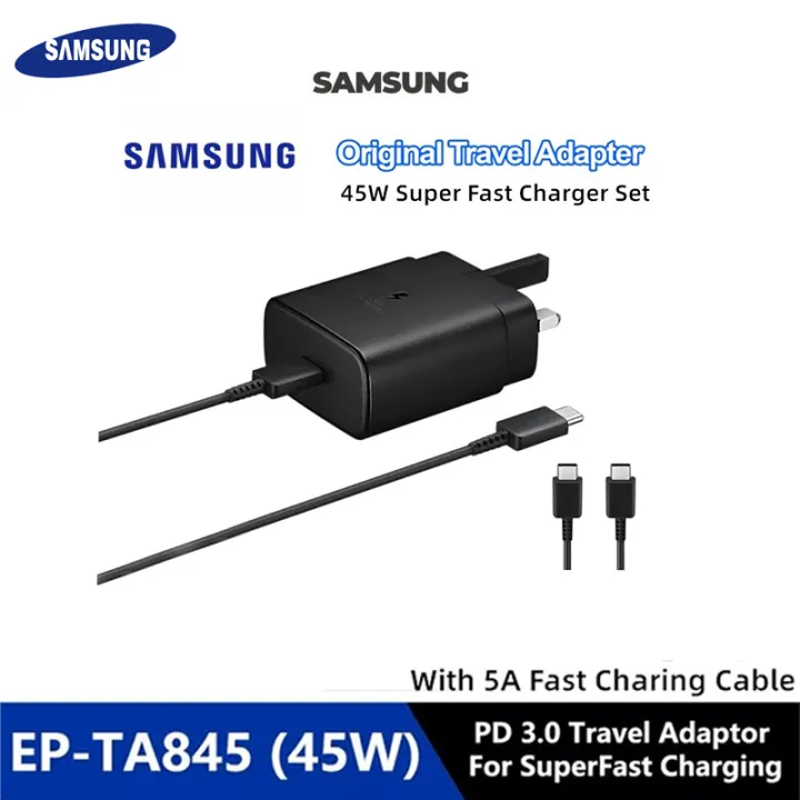 Original Samsung 45W travel adapter, supports 5A ultra-fast charging, equipped with PD 3.0 fast charging function and Type-C data cable, suitable for all