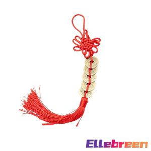 Ellebreen Chinese Knot Door Hanging Ornament Chinese Style Hanging Pendant with Metal Coins for Home Door Car