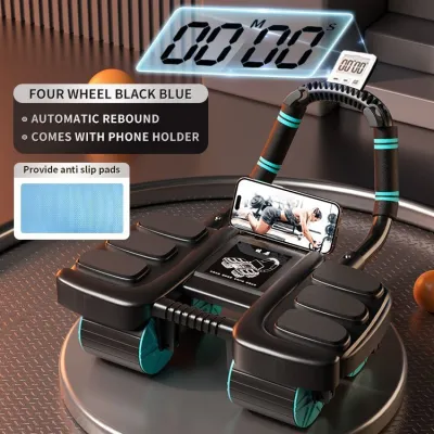 Upgrade Ab Roller - 4 Wheel Rebound + Anti-Slip Pads Full Muscle Workout Kit