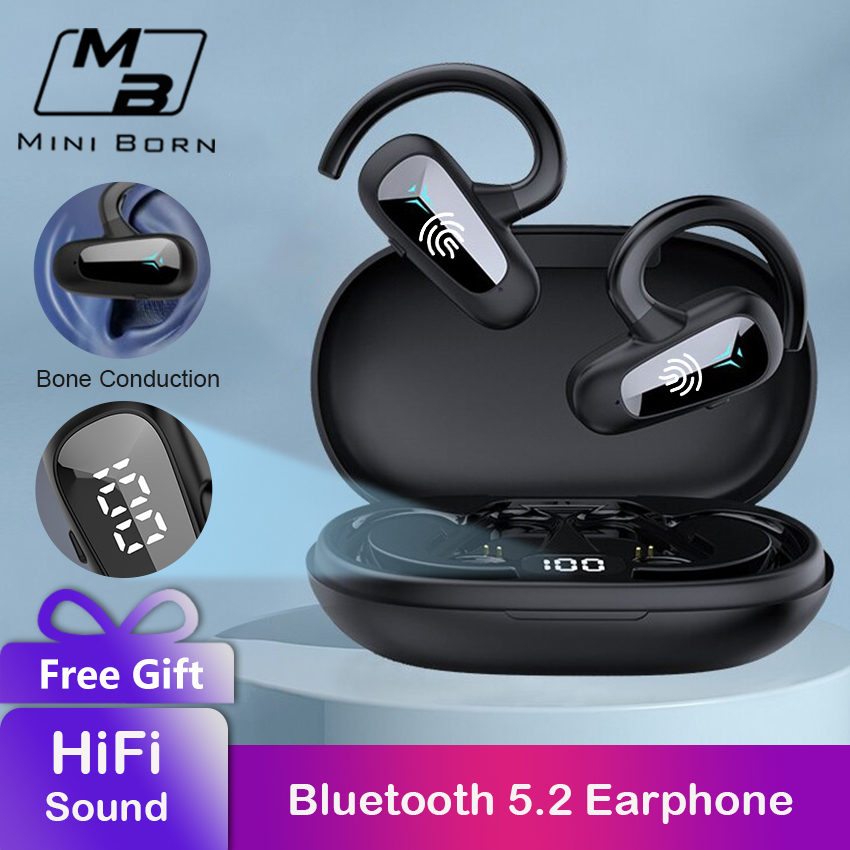 Mini Born Wireless Bluetooth 5.2 Ausinės Bone Conduction ausinės TWS skaitmeninis ekranas Bluetooth ausinės Neįdedamos ausinės Vandeniui atsparios ausinės_voghion.com