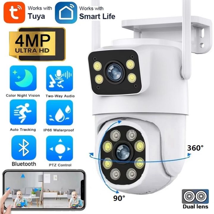 Tuya Smart Life 4MP PTZ Wifi Camera Outdoor Dual Lens&Dual Screen