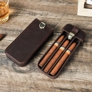CONTACTS FAMILY Vintage Crazy Horse Leather Perfector Case 3/6 Tubes Holder Portable Humidor Box Travel Storage
