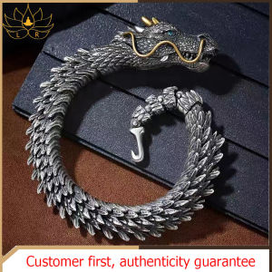 LR-Original 3D three-dimensional dragon model bracelet fashion personality domineering retro s925 silver dragon head bracelet exquisite design dragon bracelet