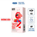 Bao cao su Oral Tasty S.E.X, quan hệ bằng miệng, hương dâu, bcs miệng, hộp 10 bcs. 