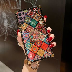 Ốp Điện Thoại Phong Cách Dân Tộc Thời Trang Giá Đỡ Nhẫn Ngón Tay Mạ Điện Sang Trọng Cho Samsung S22 Ultra S8 S9 S10 S20 S21 Plus FE Ốp Điện Thoại Chống Sốc Ốp Bảo Vệ Chống Rơi Và Chống Va Chạm