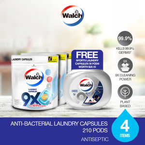 Walch® 9x Anti-bacterial Laundry Capsules 60 Pods x 3 Packets FREE Sports Laundry Capsules 30 Pods