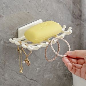 ที่วางสบู่กล่องสบู่ห้องน้ําติดผนังที่วางสบู่มินิมอลชั้นวางท่อระบายน้ําติดผนังมัลติฟังก์ชั่นไม่ต้องเจาะรับน้ําหนักได้มาก