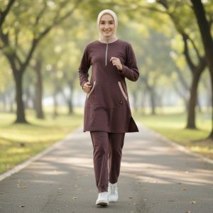 BELIEVE BMS 43 - Setelan Kaos Olahraga Wanita Muslimah Oneset Sport - Senam Voli Tenis Jogging Padel Kekinian