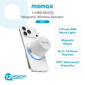 Momax BS9 1-Vibe Mood Magnetic Wireless Speaker | Phone Stand w RGB Light | IPX7 Waterproof Bluetooth TWS Mini Speaker