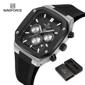 Đồng Hồ Naviforce cho nam giới Đồng hồ đeo tay không thấm nước ban đầu thạch anh ngày ngày Chronograph vuông trường hợp dây đeo cao su 8037