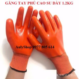 Bịch 12 đôi găng tay phủ cao su da cam 1.2kg găng tay lao động găng tay phủ PU