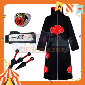 hiCosplayDy Kids Adult Naruto Akatsuki Cloak Anime Cosplay Costume Set Itachi Robe With Headband Ring Halloween Cosplay