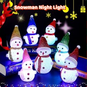 LED Fluorescent Christmas Snowman Lamp Toy DIY Little Snowman Childrens Gift Christmas Crystal Glowing Snowman Night Lamp