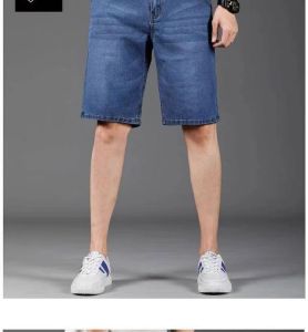 New Mens Denim Shorts Loose Large Straight Leg High Waist Washable Elastic Capris