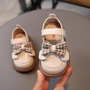 SHUNAICHI Children Leather Shoes Girls Cute Houndstooth Bow-tie Shallow Shoes Babys High-quality Casual Wedding Party Shoes Kids G04271