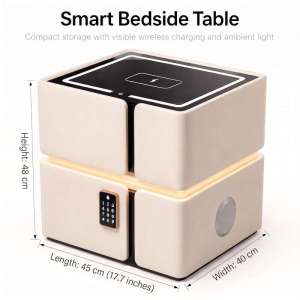 Cimison Italian Minimalist Nightstand with Speaker Digital Lock Storage Cabinet Solid Wood Bedside Table for Bedroom