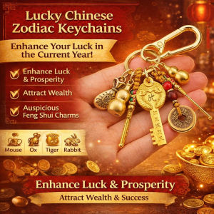Twelve Chinese Zodiac Gourd Keychain 开光转运钥匙扣 Copper Keychain Feng Shui Decor 十二生肖旋转挂饰