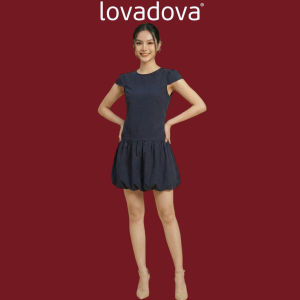 Đầm Bí Short Lovadova Hạ Eo Cổ Tròn Tay Con Bo Phồng Kèm Quần Trong Vải Linen Dạo Phố KD1004