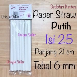 [Isi25] Paper Straw 21cm Tebal 6mm Putih Hitam Biru Hijau Merah / Sedotan Kertas 21 cm Tebal 6 mm Putih Hitam Biru Hijau Merah