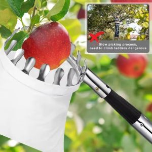 ZSDN MALL Stainless Steel Fruit Picker Machine High Tree Telescopic Fruit Picking Tools Farm Garden High-altitude Telescopic Pole Farm Orchard