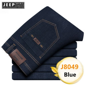 JEEP SPIRIT 1941 ESTD Mens Stretch Slim Business Straight Jeans Loose Straight Casual Pants Mens Pants Spring and Autumn Classic Black Mens Jeans