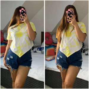 Tie-Dye Crop Top Blouse Freesize Elasticated Waist Casual Style