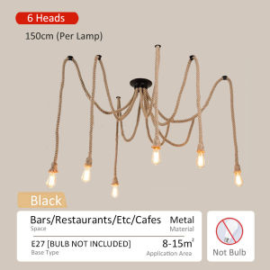 SOLO Vintage Hemp Rope Ceiling Light Chandelier Kitchen Bar Industrial Decor Lamp Multi-head Retro Hanging LED Lights