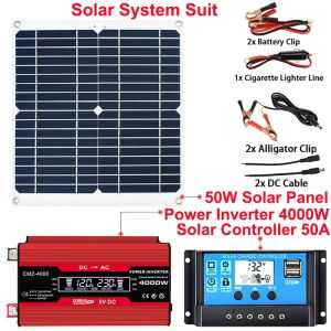 Style 3 - 12V To 110V/220V 4000W Solar Power System Set Solar Panel Controller Smart LCD Display Solar Inverter Dual USB for Car Phones