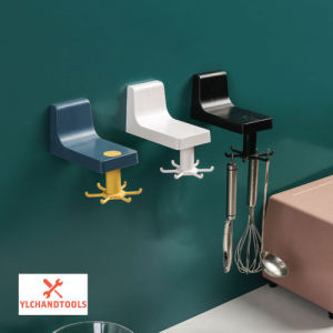 [READY STOCK] 360° Rotate Self Adhesive Wall Hook Multifunctional Kitchen/Bathroom Wall Mounted Hanger Tools Organizer