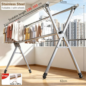 Foldable Stainless Steel Clothes Drying Rack Wheeled Laundry Rack Retractable Drying Racks