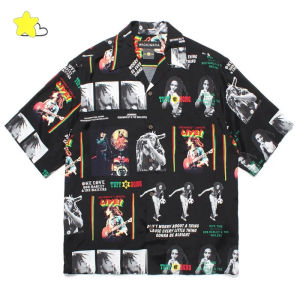 Men Women Casual Solid Color Black White Gray Brown Hawaiian Shhirts Top Quality Small Logo Embroidery WACKO MARIA Shirt