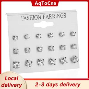 [COD] AqToCna Ship within 24 hours Fashion Simple 9 Pairs set Mix Stud Earrings Set Square Geometric Earrings For Women New Rhinestone Crystal Earrings Jewelry
