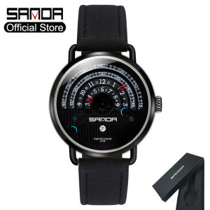 SANDA Original New Listing Men Watch Luxury Top Popular Belt Fashion Creative Casual Special Turntable Unique Quartz Waterproof Clock Gift Box