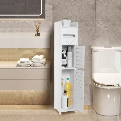 Aojezor Small Bathroom Storage Cabinet for Small Spaces Toilet Storage Cabinet for Skinny Bathroom Storage Corner Floor Slim Toilet Paper Storage Cabinet with 2 Doors & Shelves
