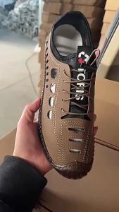 MenS Hollow Leather Shoes Summer Sandals Soft Leather Breathable Hollow Hole Shoes Cowhide Soft Sole Leather Sandals