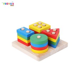 FR-M332 Puzzle Geometri Mainan Edukasi Anak Papan Susun Sortir Bentuk Rainbow / Puzzle Kayu Pilar Basic Shape Balok Susun / Wooden Toys Matching Shape Import
