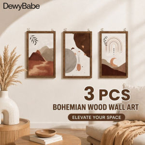 DewyBabe 3PCS Boho Wood Wall Art Set Abstract Floral UV Print Frameless Decor For Living Room Bedroom