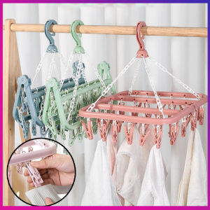 32 Clips Hanger Windproof Foldable Clothes Multi-Purpose Pakaian Drying Rack Penyangkut Baju