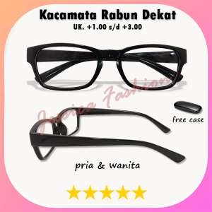 Kacamata Plus +1.00 s/d +3.00 Untuk Pria Wanita Frame Kotak Warna Hitam Glossy RABUN DEKAT Frame Ringan Gaya Simple Casual - FREE KOTAK KACAMATA