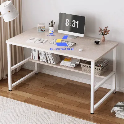 Bàn Làm Việc Bàn Học Có Giá Sách 073 Hiện đại Khung Sắt Hộp 25x25mm Sơn Tĩnh điện Mặt Gỗ MDF Dày 15mm