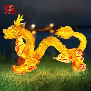 Đèn Rồng Vàng Phát Sáng Trang Trí Sân Vườn Phong Cách Á Đông